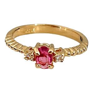 Vintage Ring Size 6 14KT Gold Plate Pink Austrian Crystal Mid-Century Dainty 14V